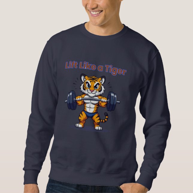 Sudadera **Strong Tiger – Cute Tiger Lifting Weights Illust (Anverso)