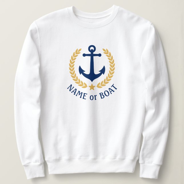 Sudadera Su nombre de barco Anchor Gold Laurel Star White (Anverso del diseño)