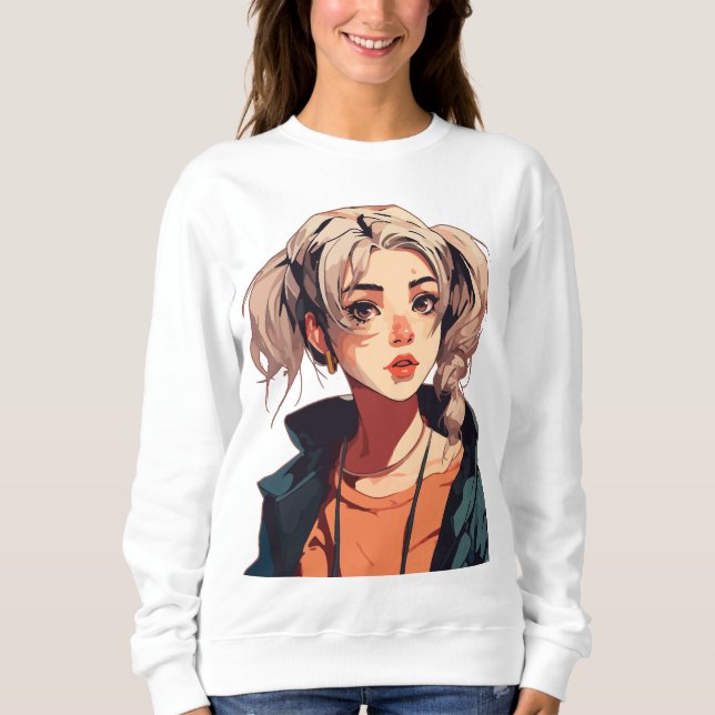 Sudadera Sueño de Anime: Belleza de Cabello Beige (Anverso)