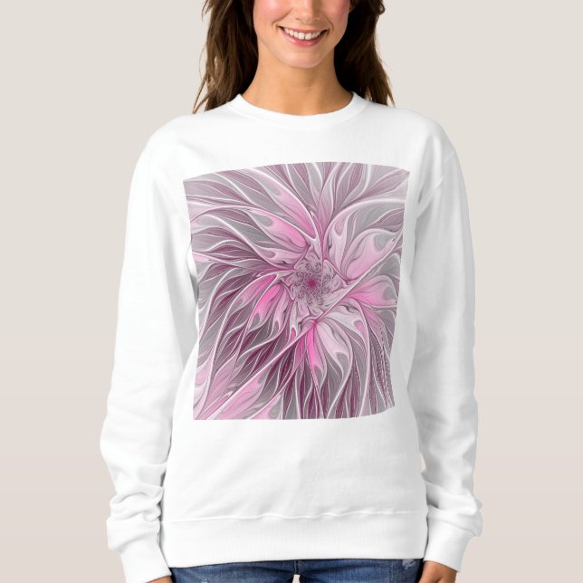 Sudadera Sueño de flores rosadas fractales, patrón de fanta (Anverso)