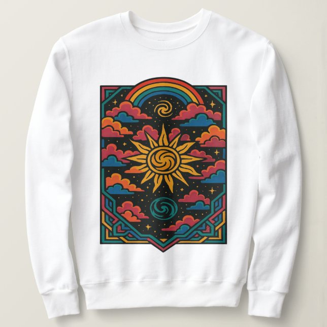 Sudadera Sueños celestes - Arte Retro Sol y Tarot Arcoiris (Anverso del diseño)