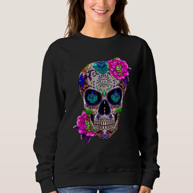 Sudadera Sugar Skull Day Of The Dead Cool Bone Head Skulls  (Anverso)