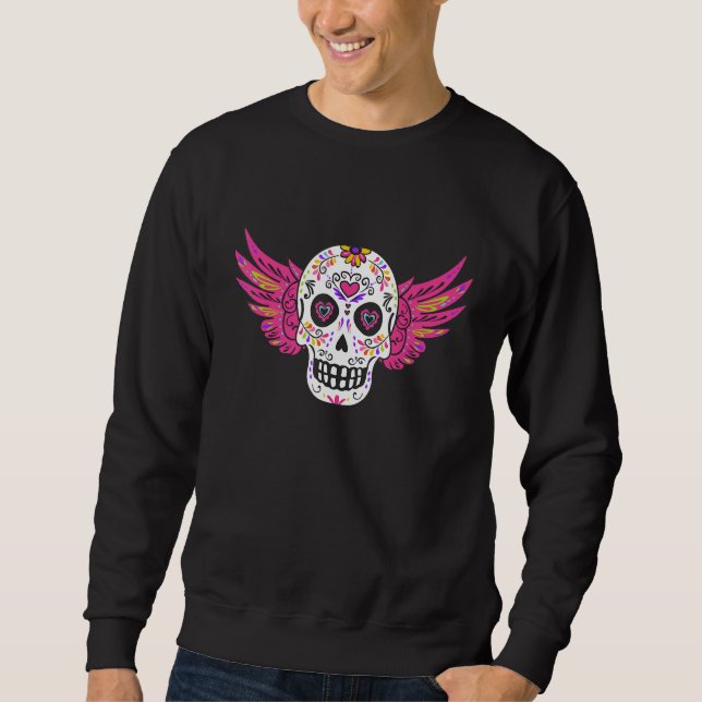 Sudadera Sugar Skull Dia de los Muertos Floral Bone Head Ta (Anverso)