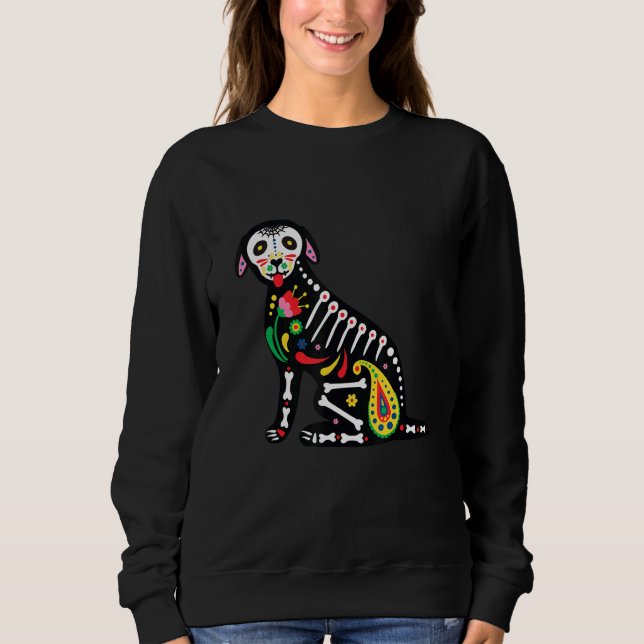 Sudadera Sugar Skull Pug Dia De Los Muertos Halloween Dog M (Anverso)