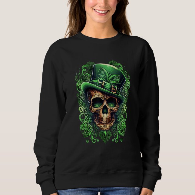 Sudadera Sugar Skull St Patricks Day Irish Skull Leprechaun (Anverso)