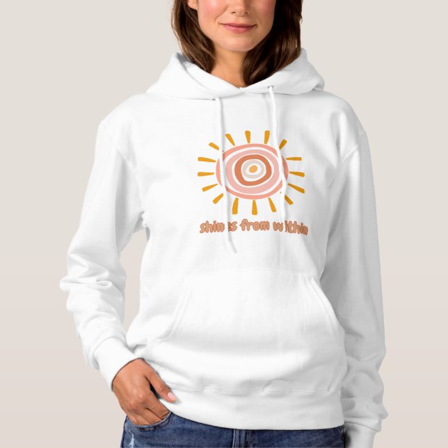 Sudadera Sun Boho Art: "Shine from within" quote for self-e (Anverso)