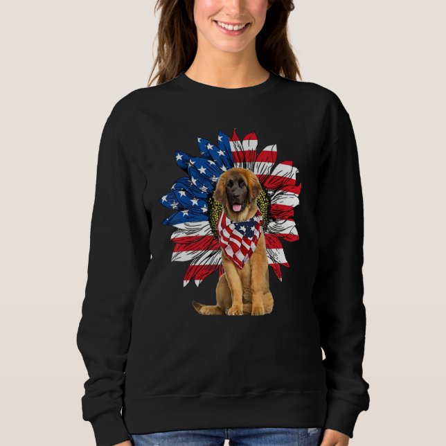 Sudadera Sunflower American Flag Leonberger 4th Of July Pra (Anverso)