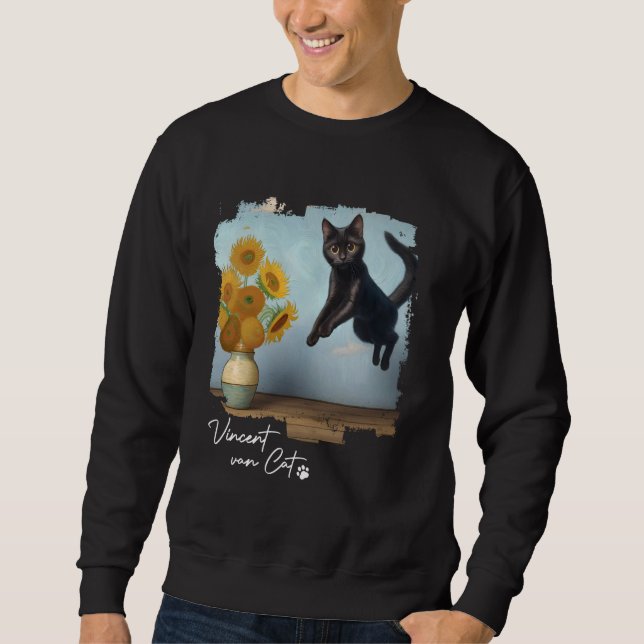 Sudadera Sunflowers Black Cat Art, Vincent van Cat, Funny C (Anverso)