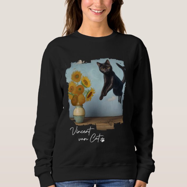 Sudadera Sunflowers Black Cat Art, Vincent van Cat, Funny C (Anverso)