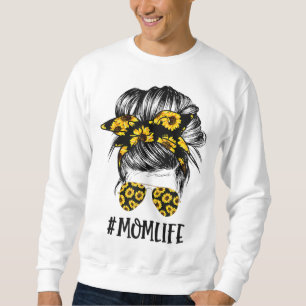 Sudadera Sunflowers Mom Life Mom Skull Bun Hair Gafas de so