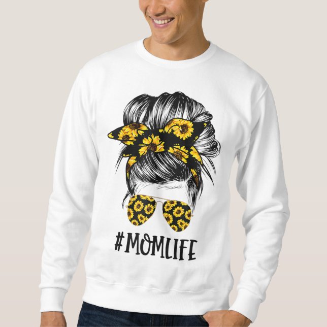 Sudadera Sunflowers Mom Life Mom Skull Bun Hair Gafas de so (Anverso)