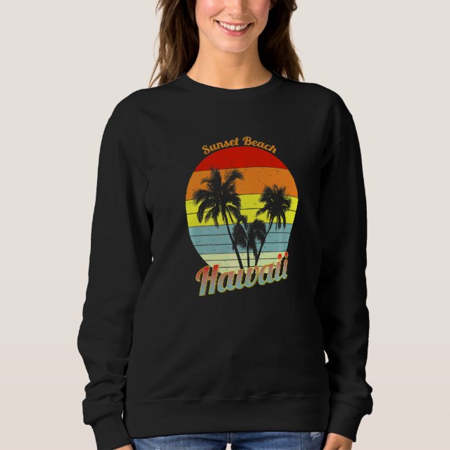Sudadera Sunset Beach Hawaii Retro Tropical Palm Trees Vaca (Anverso)