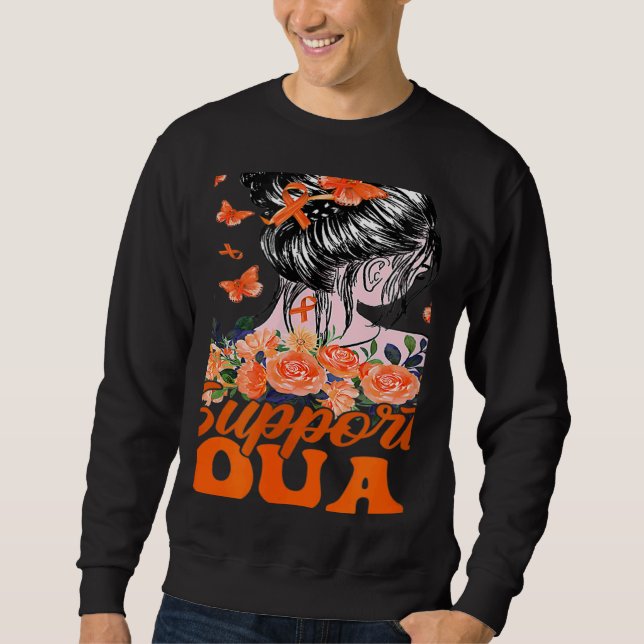 Sudadera Support Squad Messy Bun Orange Ribbon Leukemia Sup (Anverso)