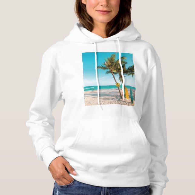 Sudadera Surf board en la playa tirando almohada (Anverso)
