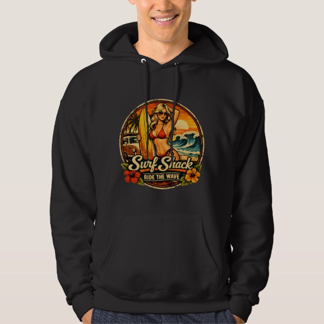 Sudadera Surf Shack Surfer Pin-Up | Ride The Waves Beach (Anverso)