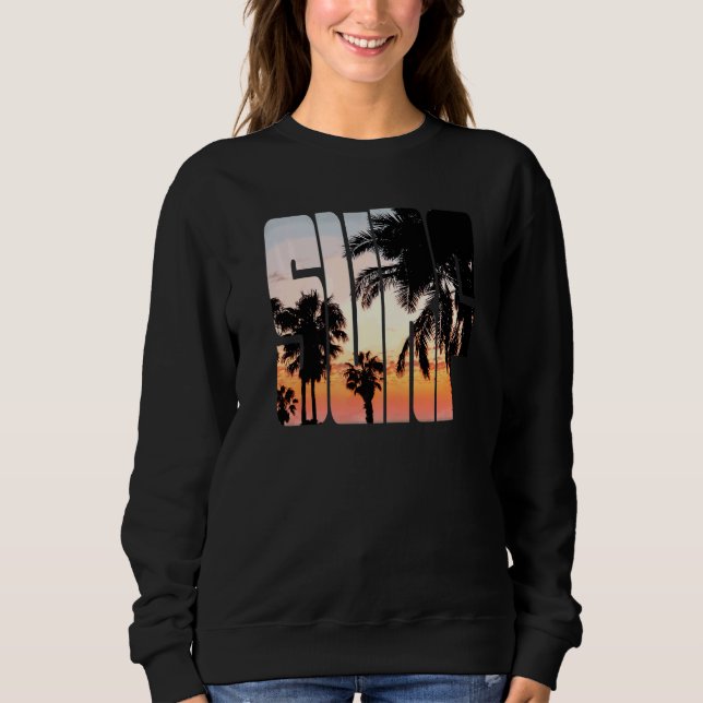 Sudadera Surf Sunrise Summer Vacation Ir A Beach Palm Tree (Anverso)