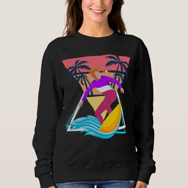 Sudadera Surfer Palm Trees Summer Synthwave Surfing Vaporwa (Anverso)