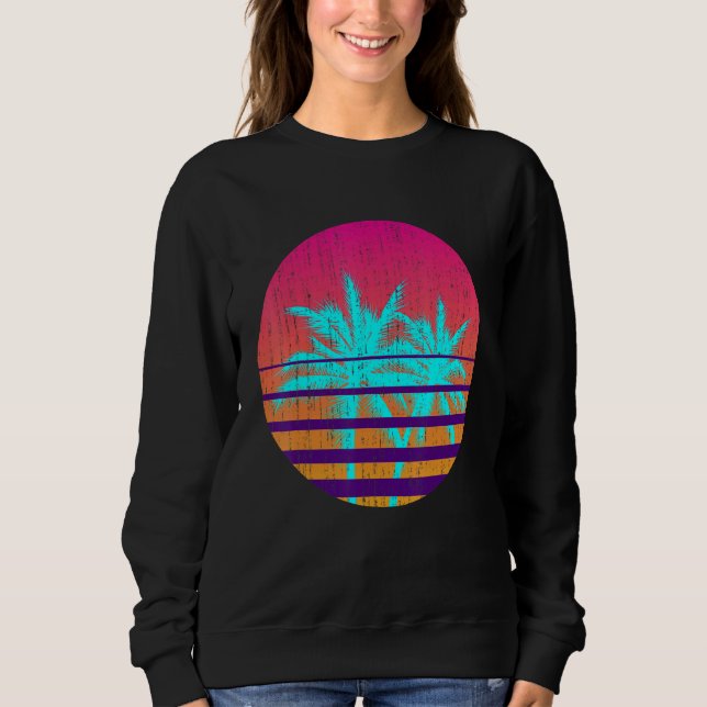 Sudadera Surfer Palm Trees Verano Surfboarding Vaporwave Su (Anverso)