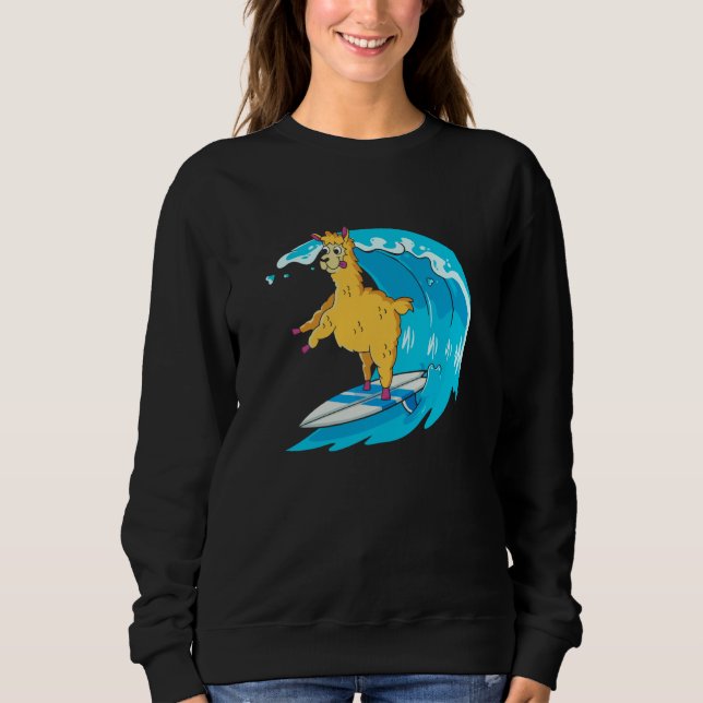 Sudadera Surfer Surfboard Waves  Surfrider Surfing Llama (Anverso)