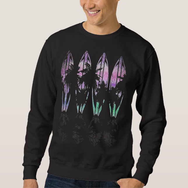 Sudadera Surfer Tropical Vaporwave Palm Trees Surfboard Sur (Anverso)