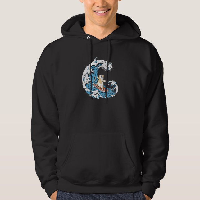 Sudadera Surfer Waves Surfboard  Surfrider Cat Surfing (Anverso)