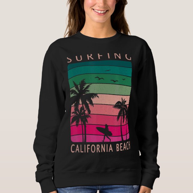 Sudadera Surfing California Beach Sunset Palm Tree Surfer G (Anverso)