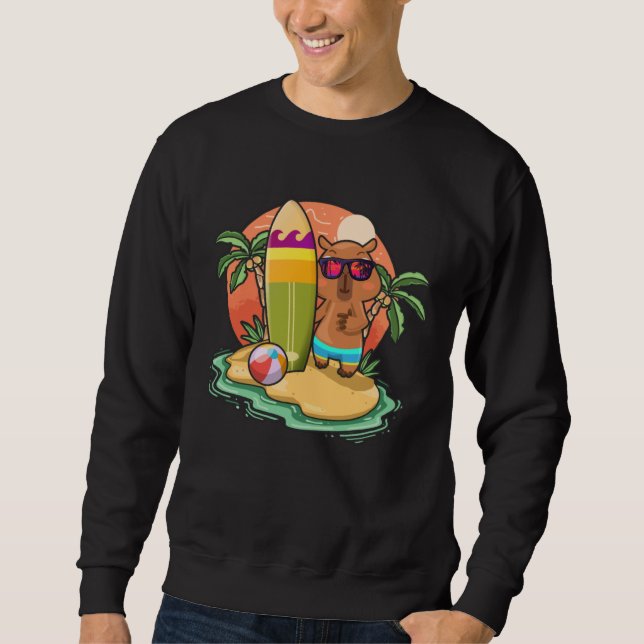 Sudadera Surfing Capybara  Beach Vacation Animal Graphic (Anverso)
