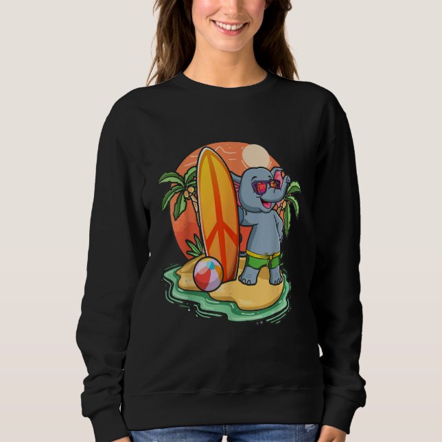 Sudadera Surfing Elephant  Beach Vacation Animal Graphic (Anverso)