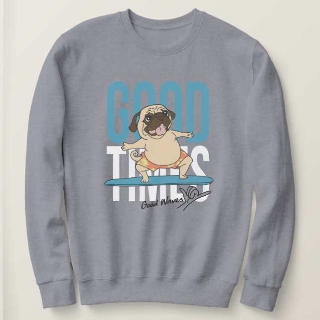 Sudadera Surfing Pug (Anverso del diseño)