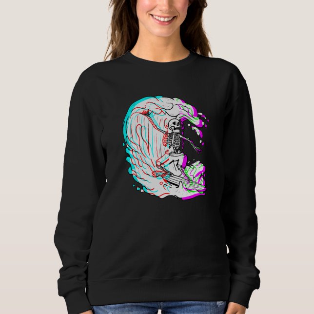 Sudadera Surfing Skeleton Funny Beach Surfer Vaporwave Surf (Anverso)