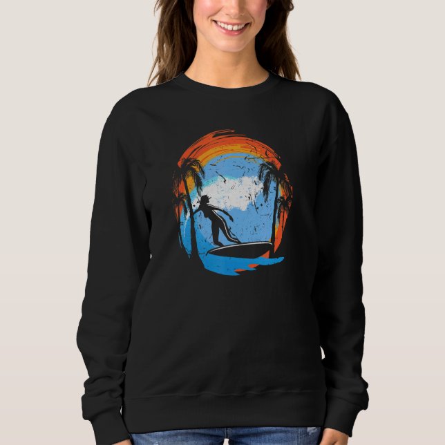 Sudadera Surfing Surfer Chica Surfboard Sunset Palm Tree 2 (Anverso)