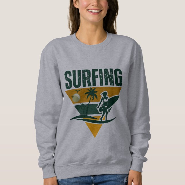 Sudadera Surfista Silhouette Retro Surfing, surf divertido (Anverso)