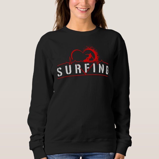 Sudadera Surfista Surfista Surfing Heartbeat Waves Mujeres  (Anverso)