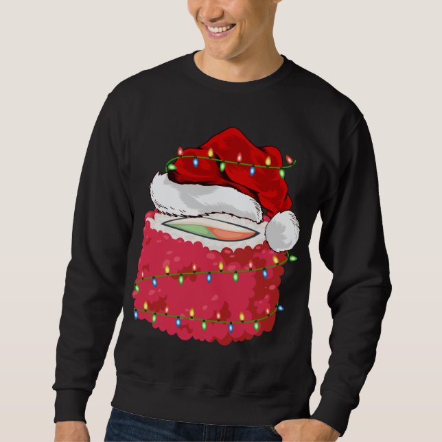 Sudadera Sushi Fast Food Lover Xmas Santa Hat Sushi Navidad (Anverso)