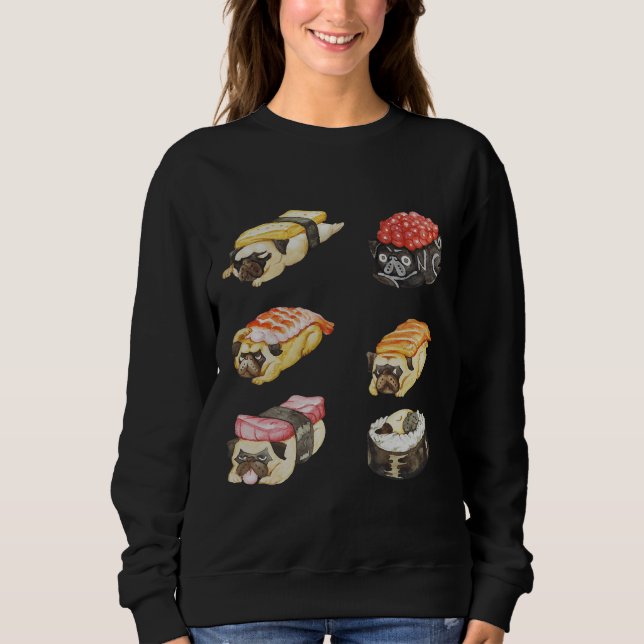 Sudadera Sushi Pug Watercolor Classic T-Shirt 487 (Anverso)
