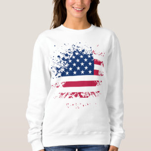 Sudadera Sweat Mujer Blanco BASIC los EE.UU Bandera