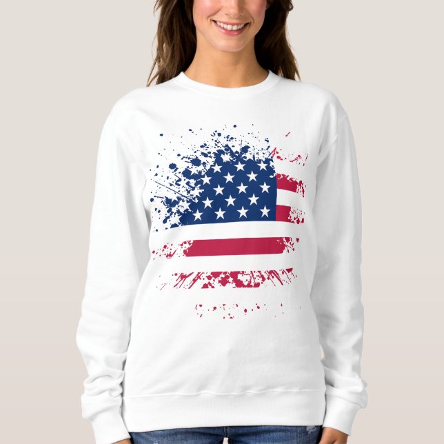 Sudadera Sweat Mujer Blanco BASIC los EE.UU Bandera (Anverso)