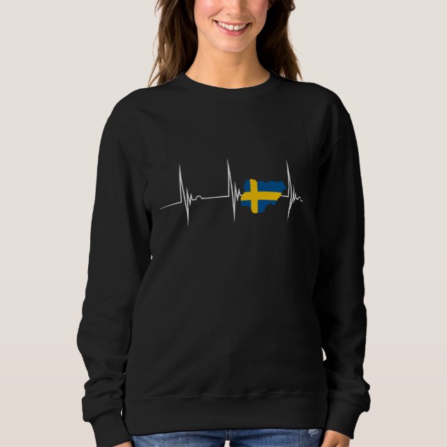 Sudadera Sweden Flag Sverige Map Heartbeat EKG Pulse Swedis (Anverso)