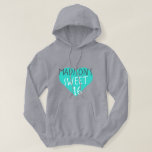 Sudadera Sweet 16 16th Birthday Hoodie<br><div class="desc">Gray Sweet 16 16th cumpleaños hoodie incluye tu nombre y el texto dulce 16 en una sencilla y moderna tipografía escrita a mano en blanco y negro elegante sobre un corazón azul brillante. Diseñado exclusivamente para usted por Happy Dolphin Studio.</div>