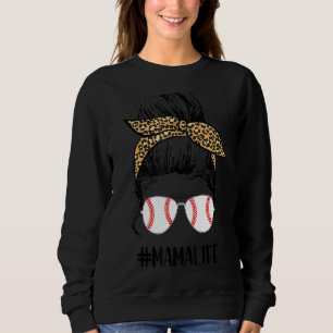 Sudadera T Ball Mama Life Messy Bun Leopard Teeball Mama So
