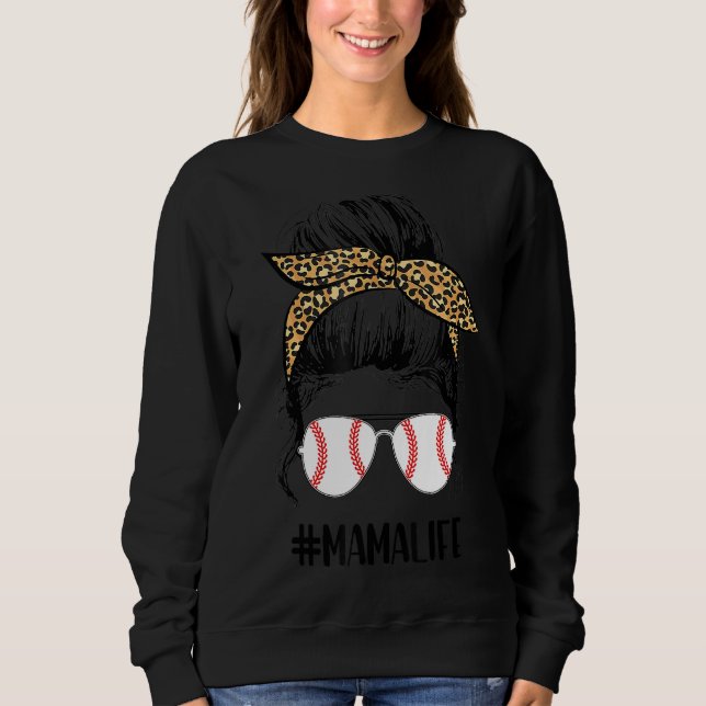 Sudadera T Ball Mama Life Messy Bun Leopard Teeball Mama So (Anverso)