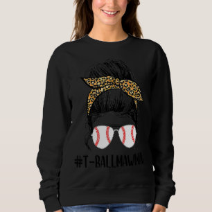 Sudadera T Ball Mawmaw Life Messy Bun Leopard Print Softbal