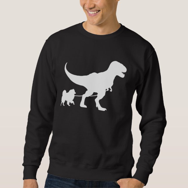 Sudadera T-Rex Caminando a un perro gracioso Keeshond Dad (Anverso)