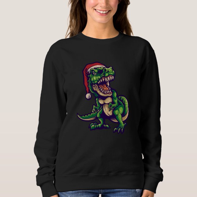 Sudadera T-rex de Navidad Dinosaurio | Diseño de Dinosaurio (Anverso)