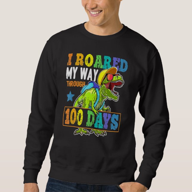 Sudadera T Rex Dinosaur 100 Days Of School Boys Kids 100th  (Anverso)