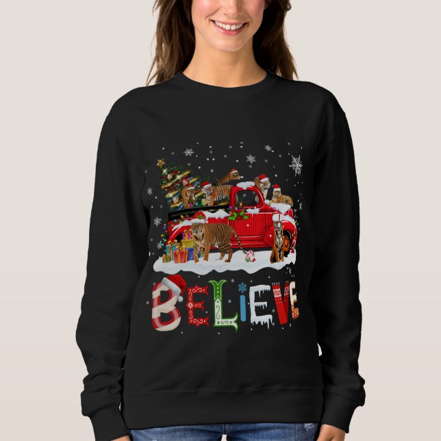 Sudadera T-rex Dinosaur Montando Camión Rojo Feliz Navidad  (Anverso)