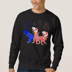 Sudadera T Rex Red White Blue Dinosaur Fuegos Artificiales 