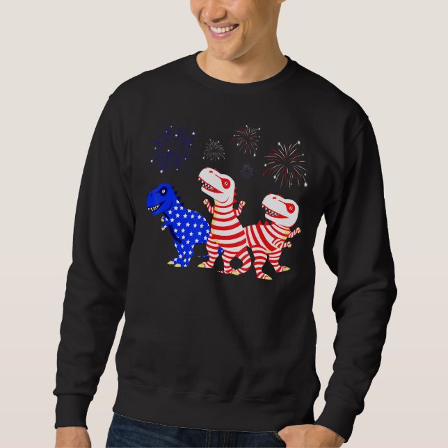 Sudadera T Rex Red White Blue Dinosaur Fuegos Artificiales  (Anverso)