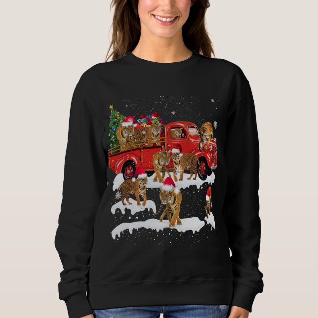Sudadera T-rex Riding Red Truck Árbol de Navidad Cree Sant (Anverso)