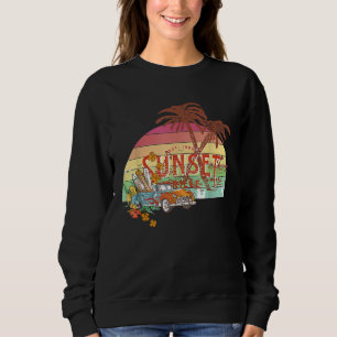 Sudadera Tablero de surf de puesta de sol en la playa vinta